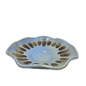 Studio Pottey Blue Brown Earth Tones Wavy Dish Bowl Decorative Versatile Signed